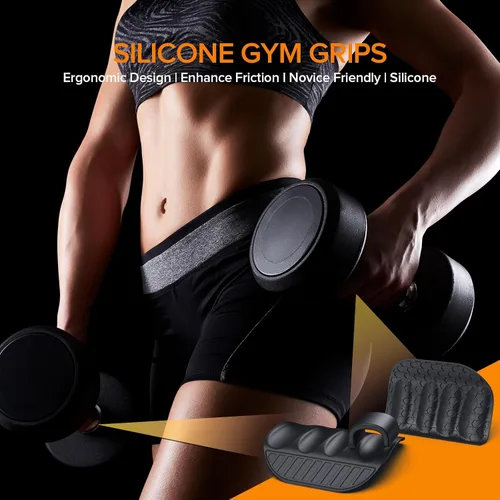 Vista 2 de FUNTOFUN Agarre de silicona antideslizante para gimnasio, almohadillas de goma para hombres y mujeres, guantes protectores ergonómicos de palma