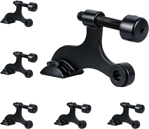 Vista 19 de HOME MASTER HARDWARE Tope de puerta con pasador de bisagra, paquete de 2 topes de puerta ajustables resistentes de color negro mate con parachoques