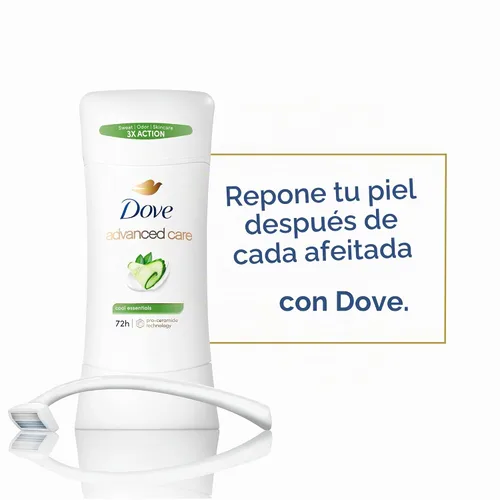 Vista 5 de Dove Advanced Care Anti Deo Stick Cool Essentials Pack de 12 para ayudar a la reparación de la barrera cutánea después del afeitado, control