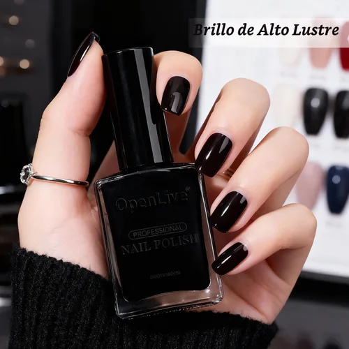 Vista 4 de OpenLive Esmalte de uñas negro de 0.6 fl oz, gran volumen, secado rápido, secado rápido y de larga duración, arte de uñas de color para bricolaje