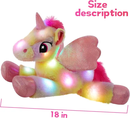 Vista 4 de Glow Guards Peluche musical de unicornio arcoíris de 18 pulgadas, juguete de peluche de unicornio con lentejuelas con purpurina, día del niño