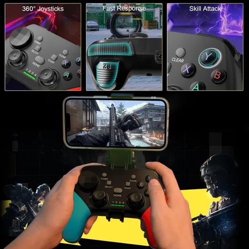 Vista 6 de Joso Wireless Mobile Gaming Controller for iPhone, Android, iPad, Tablet, PC, Phone Controller with Phone Clip Supports Cloud Game, COD Mobile