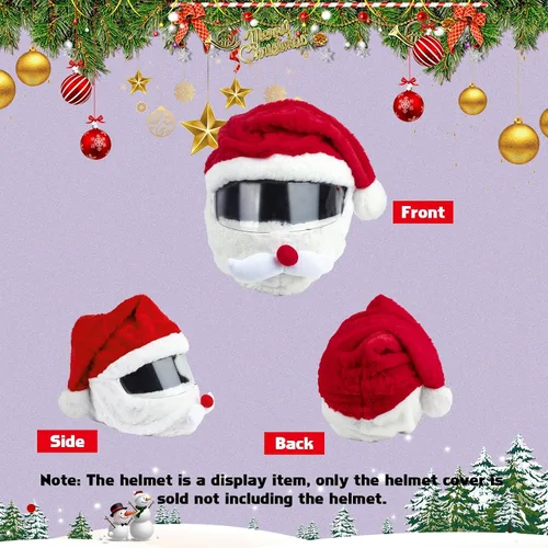Vista 4 de x xotic tech Cubierta para Casco de Motocicleta de Papá Noel Navideño, Cubierta de Felpa para Casco de Cara Completa de Natividad Papá Noel Sombrero