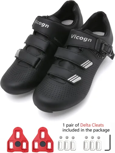 Vista 2 de Vicogn Zapatos de ciclismo de interior para hombres y mujeres, compatibles con bicicleta Peloton preinstalados con tacos Look Delta, ciclismo