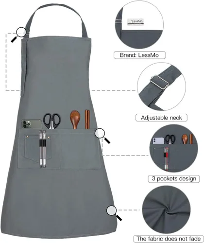 Vista 5 de LessMo Delantal babero, delantales de cocina de algodón de lona 100% algodón