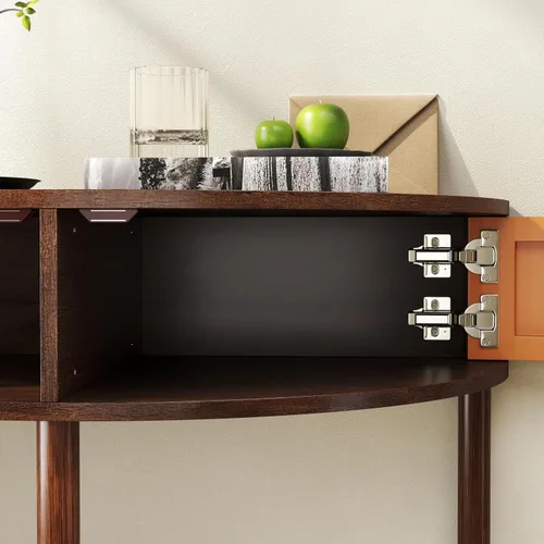 Vista 12 de Knocbel Mesa consola Half Moon con puerta con patrón de ondas, mesa auxiliar de sofá semicírculo con 2 cajones de almacenamiento y estante inferior