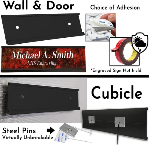 Vista 2 de Soporte para placa de identificación de pared ejecutiva, de aluminio negro, para puerta de oficina de 2 x 6 pulgadas, placa de identificación u
