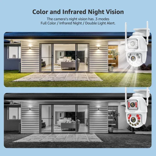 Vista 5 de BOAVISION Paquete de 2 cámaras de seguridad WiFi 2.4G/5G para exteriores, PTZ inalámbrica de lente dual, vista de 360°, seguimiento humano con IA