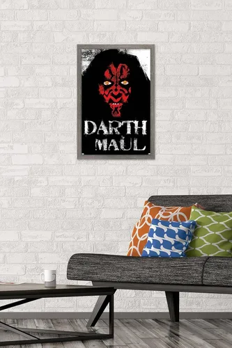 Vista 2 de Trends International Star Wars: The Phantom Menace - Póster de pared de carbón de Darth Maul, 22.4 pulgadas de largo x 14.7 W, versión enmarcada