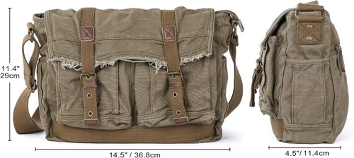 Vista 4 de GOOTIUM Canvas Messenger Bag - Vintage Shoulder Bag Frayed Style Boho Purse