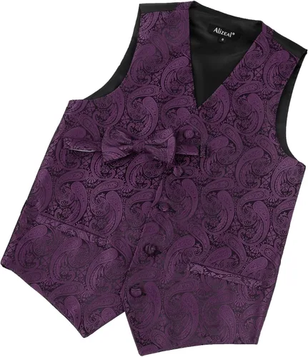 Vista 14 de Alizeal Conjunto de 2 piezas de corbata de lazo preatada de jacquard de cachemira con estampado floral clásico para niños