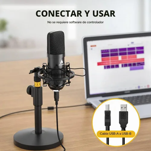 Vista 4 de Kit de micrófono USB MAONO 192KHZ/24BIT AU-A04T para PC, micrófono condensador cardioide para podcast, transmisión, Plug & Play para computadora