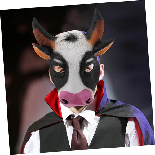Vista 5 de GALPADA Elegante disfraz de vaca de Halloween de media cara para fiestas y eventos