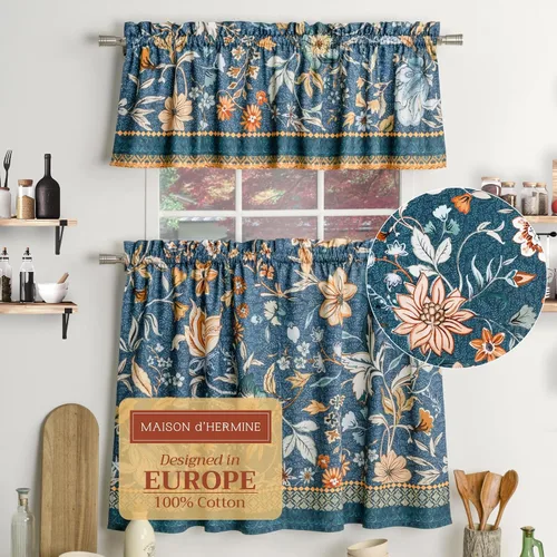 Vista 92 de Maison d' Hermine Juego de cortinas de cocina para ventanas, juego de cortinas de cocina 100% algodón, cenefas para el hogar [2 niveles