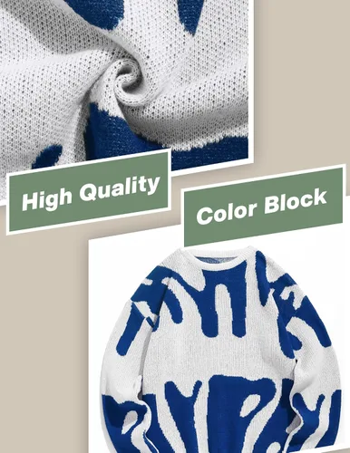 Vista 27 de ZAFUL Y2K - Suéter casual con estampado de llama estética para hombre, suéter de punto holgado, manga larga, cuello redondo