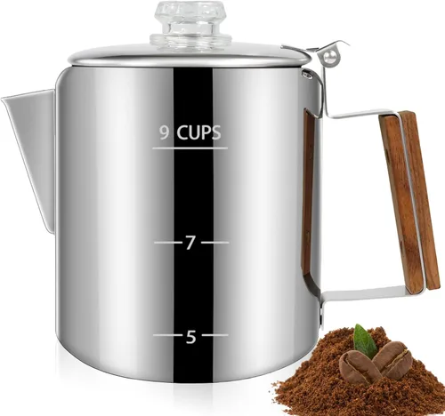 Vista 12 de Percolador de 6 Tazas de Acero Inoxidable 304 Cafetera Máquina de Café con Mango de Madera Sólida Perilla Transparente Estufa Greca Mocha