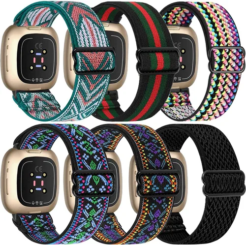 Vista 12 de Paquete de 6 bandas elásticas de nailon compatibles con Fitbit Versa 4 / Fitbit Sense 2 / Fitbit Versa 3 / Fitbit Sense, correas de repuesto