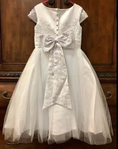 Vista 7 de Vestidos de niña de las flores de la boda de los niños apliques de tul con lazo