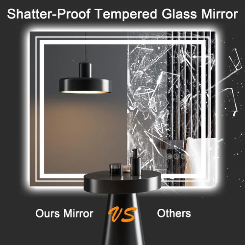 Vista 5 de Snowdool Espejo LED de baño, 48 x 40 pulgadas con luz frontal y retroiluminada, antivaho, espejo grande de tocador de baño para pared, función