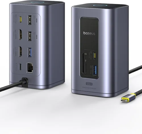 Vista 8 de Baseus Adaptador USB C a HDMI, estación de acoplamiento USB C 4K a 60Hz, concentrador USB C 7 en 1 con 3 USB-A, PD 100W, lector de tarjetas TF/SD