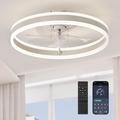 Vista 17 de LEDIARY Ventiladores de techo de perfil bajo con luces, ventilador de techo moderno de montaje al ras y control remoto, ventiladores de techo LED