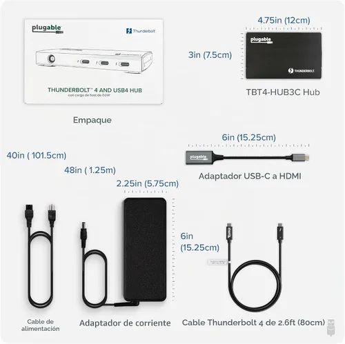 Vista 8 de Plugable Concentrador Thunderbolt 4 Carga de laptop de 60W 3 puertos Thunderbolt 4 Pantallas dobles 4K/pantalla única 8K Compatibilidad