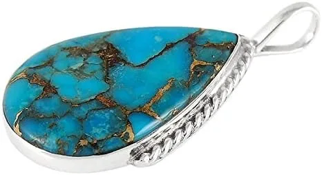 Vista 2 de Turquoise Network Collar con colgante de piedras preciosas en plata de ley 925