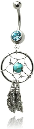 Vista 2 de 14g Calibre (1.6mm) Turquesa Atrapasueños tela Estrella Acero Inoxidable Dangle Belly Ring Navel Piercing14