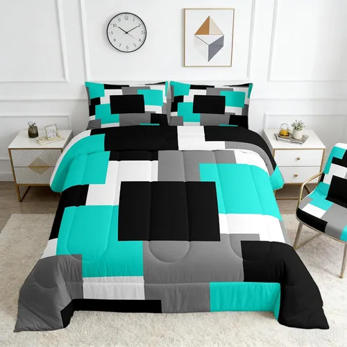 Vista 30 de Castle Fairy Juego de edredón con estampado azteca occidental, juego de ropa de cama geométrica a rayas marrones para niños y adolescentes