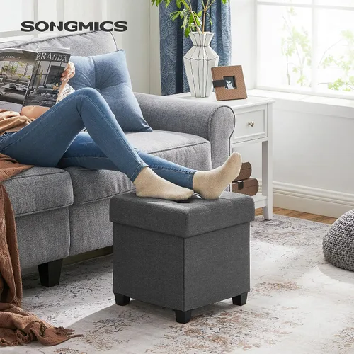 Vista 2 de SONGMICS Otomano de almacenamiento de 15 pulgadas, banco de dormitorio con almacenamiento, taburete con patas, soporta hasta 660 libras, gris oscuro