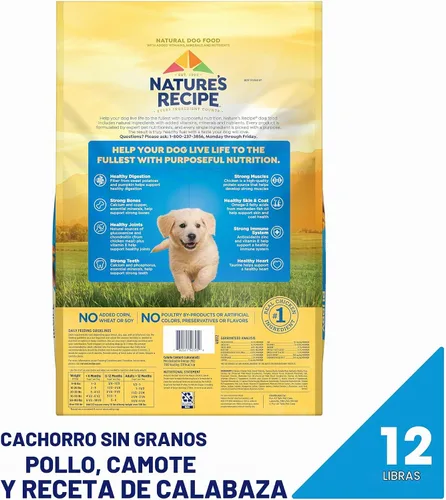 Vista 3 de Nature's Recipe Alimento seco para cachorros sin granos, receta de pollo, batata y calabaza, bolsa de 12 libras