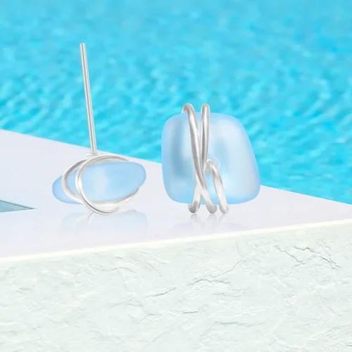 Vista 12 de Sea Glass Earrings S925 Sterling Silver Hypoallergenic Handmade Stud Post Earrings Beach Glass Fashion Handcraft Jewelry earrings stud earrings from