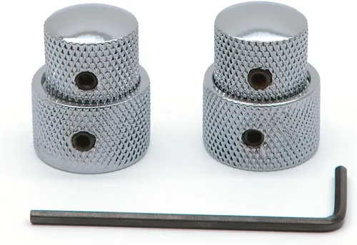 Vista 5 de Juego de 2 perillas de control apiladas concéntricas duales de guitarra con llave de repuesto para guitarra eléctrica y bajo (negro)