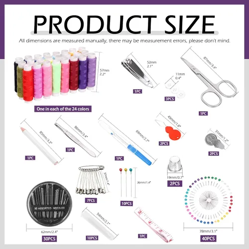 Vista 2 de Swpeet Kit de costura de 136 piezas con bolsa portátil, suministros y accesorios, 41 hilos de color, alfileres de perlas, agujas, tijeras, cinta
