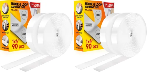 Vista 10 de Rollo de cinta de velcro con adhesivo resistente, resistencia industrial, fácil de cortar, tiras de gancho y bucle fuertes con parte trasera Negro