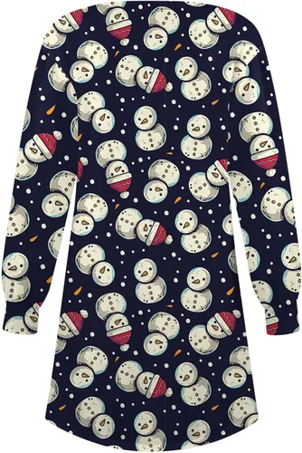 Vista 5 de ZPWSHI Fashion Women Round Neck Christmas Printing Button Long Sleeve Casual Loose Dress