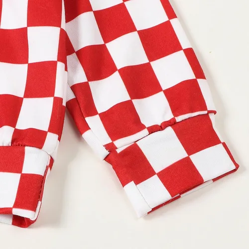 Vista 4 de Conjunto de 2 piezas de ropa de Navidad para bebé niña con estampado de tablero de ajedrez + pantalones a rayas
