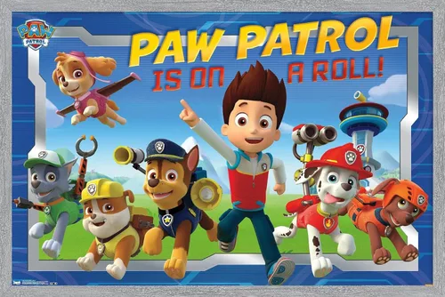 Vista 9 de Nickelodeon Paw Patrol - Póster de pared de tripulación, 22.4 pulgadas de largo x 14.7 pulgadas de ancho, versión enmarcada de madera de granero