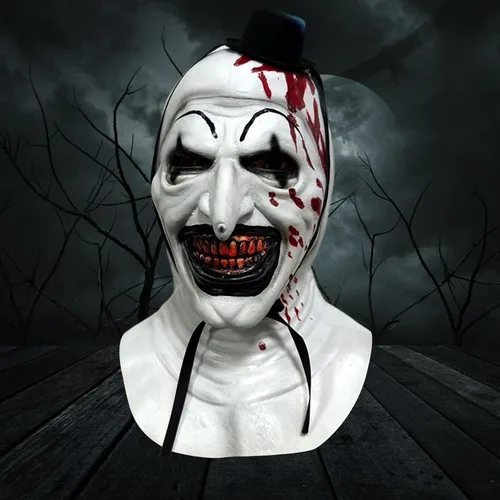 Vista 6 de Terrifier Art the Clown Mask Scary Bloody Halloween Cosplay Mask Killer Joker Masquerade Costume Props para adultos