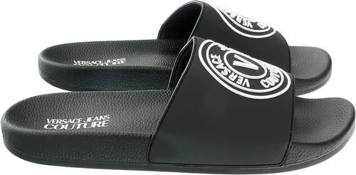 Vista 3 de Versace Jeans Couture Tobogán de piscina con logotipo de medallón negro para hombre