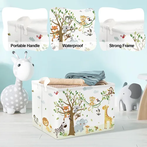 Vista 4 de Clastyle Woodland Nursery Animal Tree Baby Gift Storage Basket para habitación de niños Impermeable grande ropa sucia libro regalo juguete