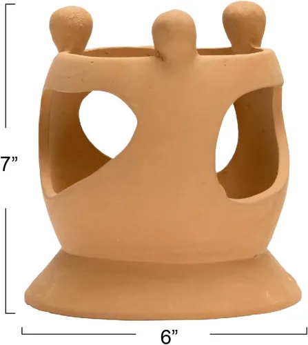 Vista 2 de Creative Co-Op Candelabro de terracota hecho a mano con círculo de figuras