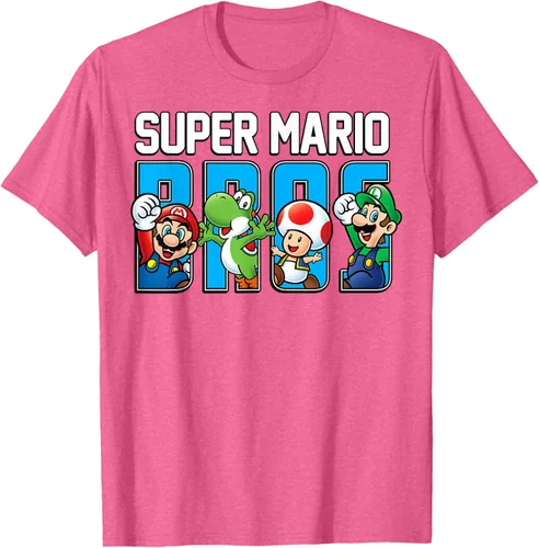 Vista 35 de Super Mario Bros Characters Letter Fill Graphic T-Shirt Camiseta, Negro
