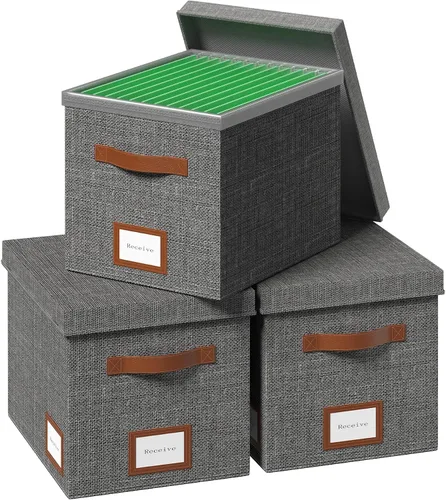 Vista 9 de Caja organizadora de archivos con tapa para colgar, organizador de archivos decorativo con riel deslizante de plástico integrado de una pieza Negro