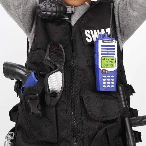 Vista 4 de Disfraz policial de SWAT de policía de lujo disfraz con casco monóculo de visión nocturna pistolas accesorios 12piezas negro