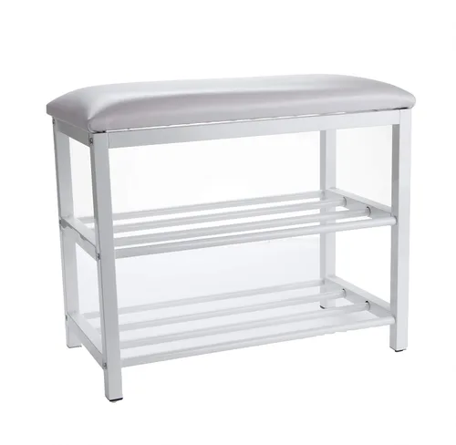 Vista 4 de Mind Reader Banco de zapatos, organizador de zapatos, zapatero, banco acolchado, almacenamiento, entrada, metal, 23.5 pulgadas de largo x 11.8 Blanco