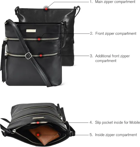 Vista 2 de ESTALON Bolso cruzado de cuero para mujer, pequeño cruzado largo sobre el hombro, bolsos y bolsos para mujer, Bolsos