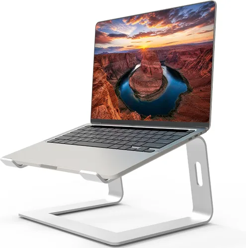 Vista 12 de Orionstar - Soporte portátil para laptop de aluminio, elevador de laptop compatible con Mac MacBook Air Pro de 10 a 15.6 pulgadas, soporte A-Negro