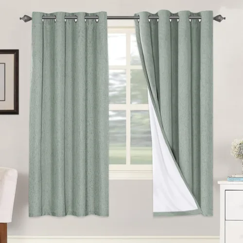 Vista 222 de H.VERSAILTEX Cortinas 100% opacas con aislamiento térmico, texturizadas, de lino, con bloqueo completo de calor y luz, para sala de estar y Negro