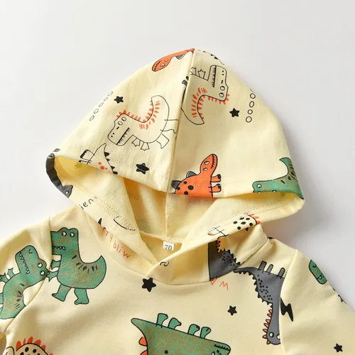 Vista 4 de Ropa para bebé niño, sudadera con capucha y pantalones con estampado de dinosaurio